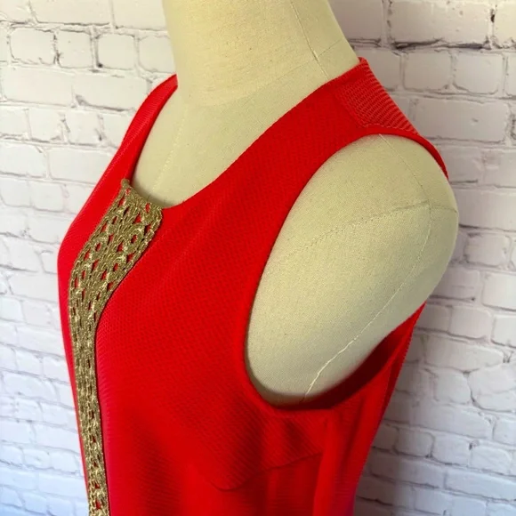 PAPPAGALLO Sleeveless Shift Dress with Gold Lace Trim--M - Picture 11 of 16